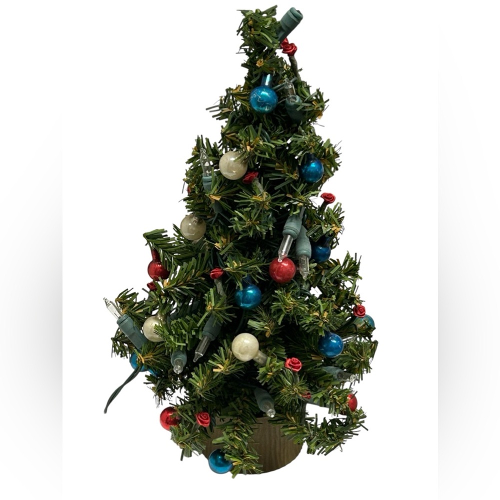 Small Vintage Christmas Tree w/ mercury ornaments & lights